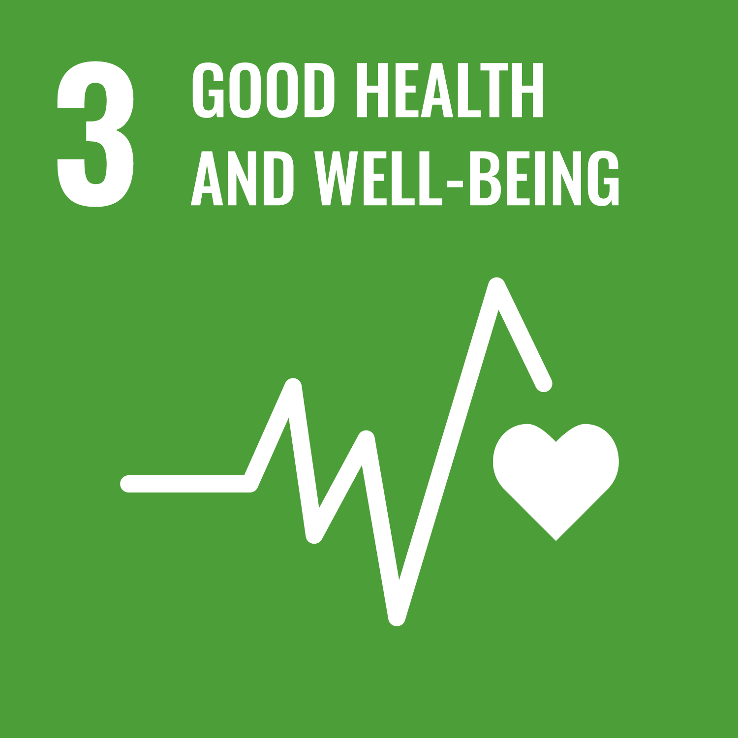 The title for goal  3 - a green square with a heart monitor symbol
