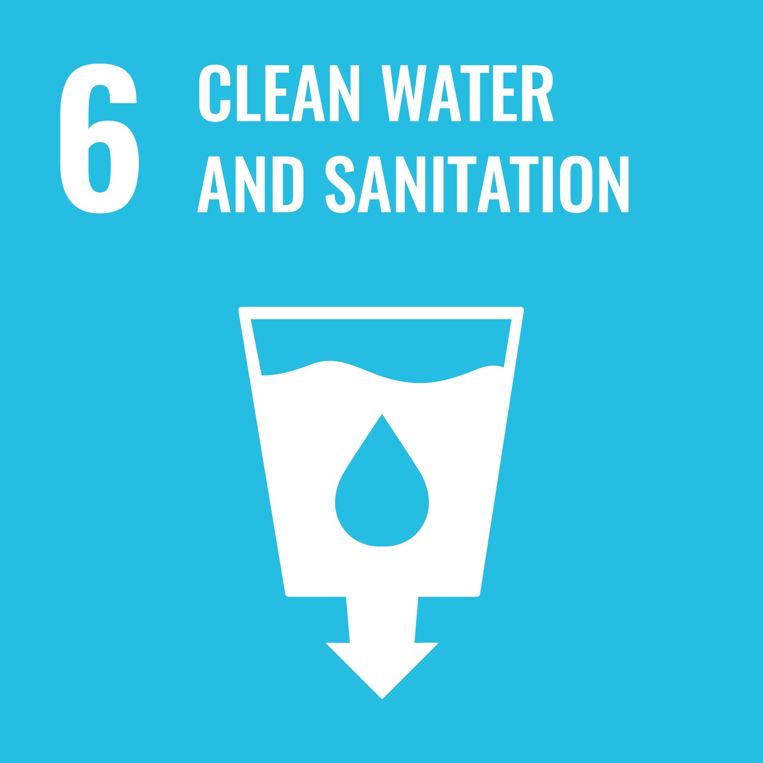 The goal six tile - a blue square with a glass and water symbol on it