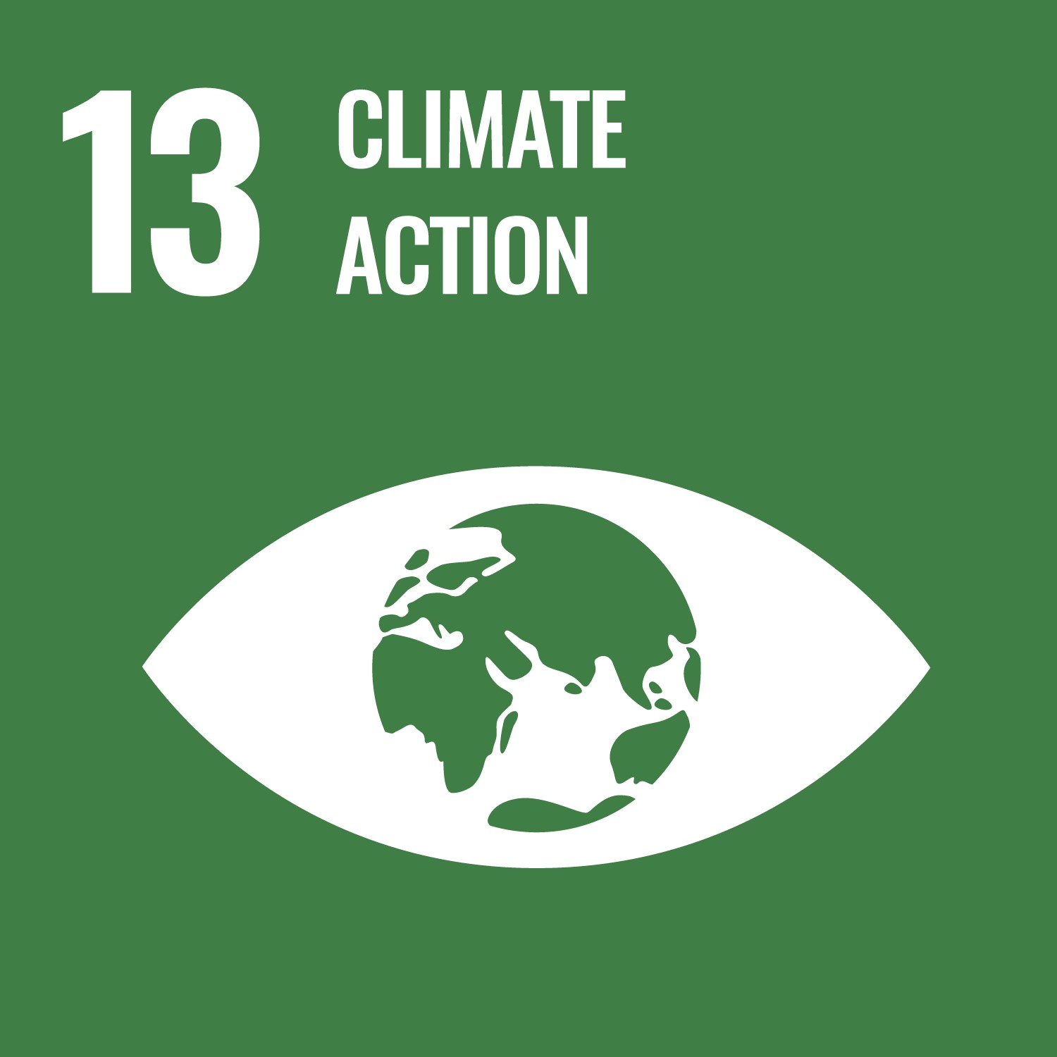 Goal 13 tile - a green square with an eye with a world in the middle